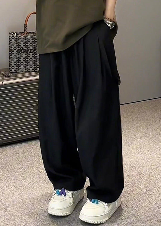 Original Khaki Pockets Elastic Waist Ice Silk Men Wide Leg Pants Summer