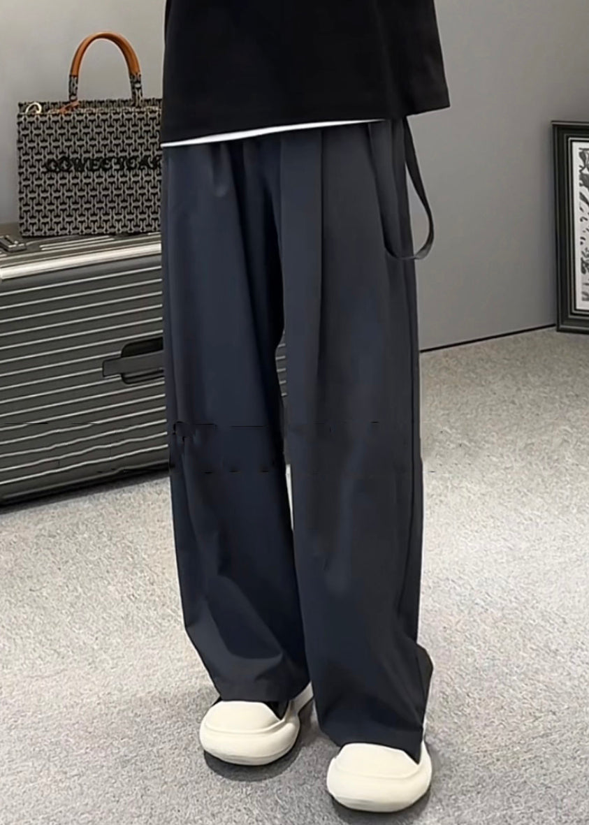 Original Khaki Pockets Elastic Waist Ice Silk Men Wide Leg Pants Summer