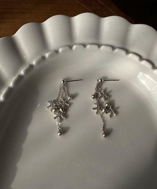 Original Silk Sterling Silver Snowflake Tassel Drop Earrings