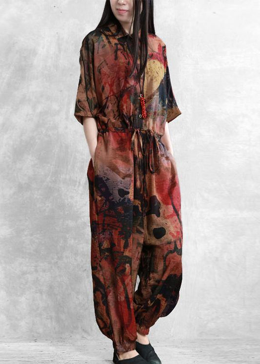 Original Women's Loose Thin Skinny Bat Sleeve Jumpsuit Lace Up Casual High Waist Jumpsuit - SooLinen