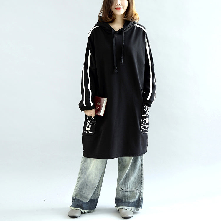 Übergroße schwarze Hoodies Baumwollmäntel warme Pullover Winterkleider in Übergröße