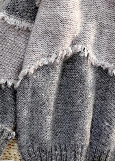 Oversized gray clothes For Women fashion oversize patchwork knit sweat tops - SooLinen