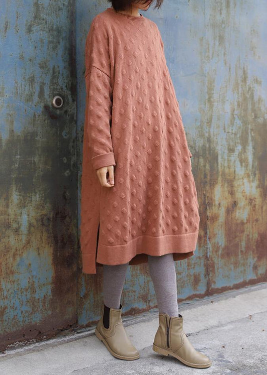 Oversized pink Sweater outfits Quotes side open Largo winter knit dress - SooLinen