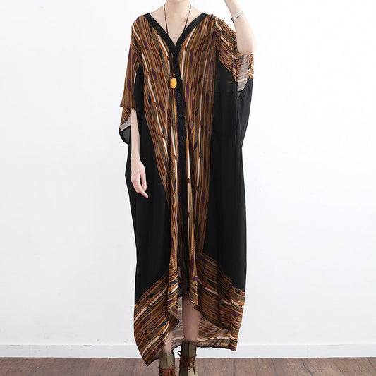 Übergroße gelbe Chiffon-Kaftane, Strandkleider, lange Freizeitkleider, fließendes Kleid