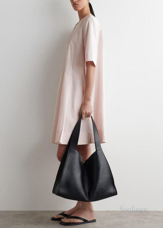 Pink Cotton Mini Dresses Zip Up Exra Large Hem Half Sleeve