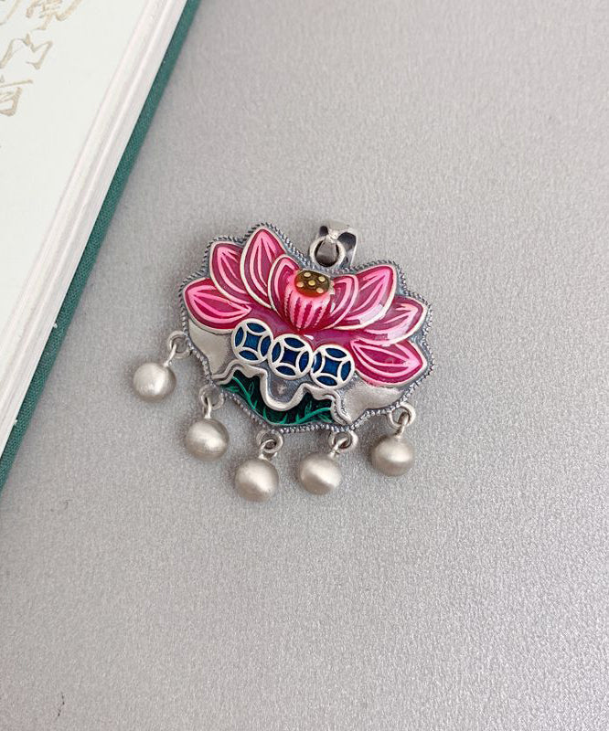 Halskette mit Anhänger im Retro-Stil mit rosa Lotus-Quaste und Emaille