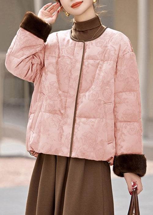 Abrigos de plumas con cuello redondo, bolsillos rosas y cordón ajustable