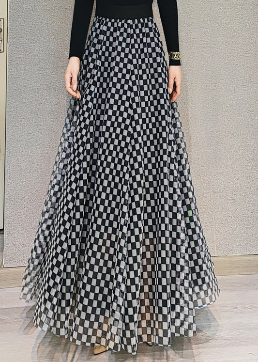 Plaid High Waist Tüll A-Linie Röcke Frühling