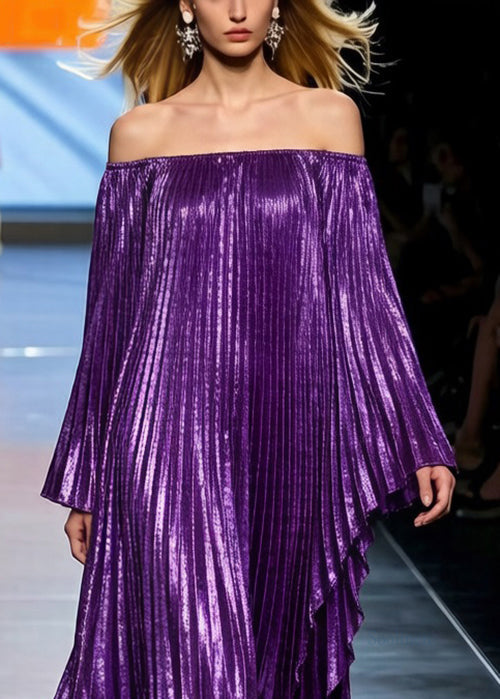 Pleated Batwing Sleeves Off-The-Shoulder Maxi Evening Dresses