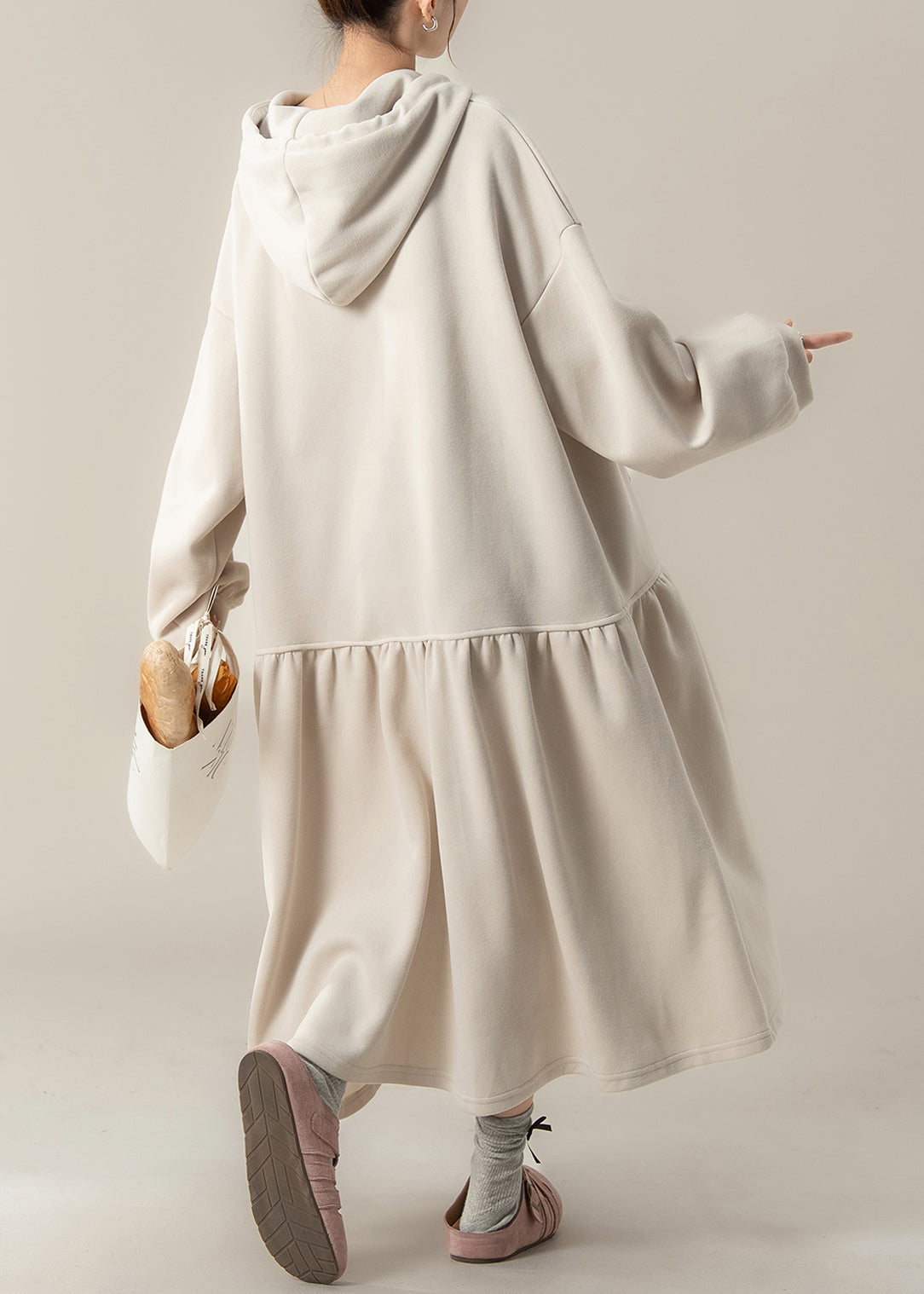 Plus Size Apricot Patchwork Baumwoll-Kapuzenkleider Frühling