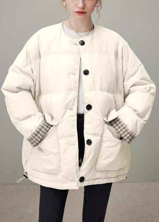 Abrigo de plumón de pato con bolsillos y cordón a cuadros color albaricoque, talla grande