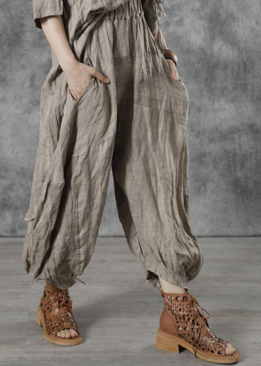 Plus Size Apricot Pockets Patchwork Fall Pants - SooLinen