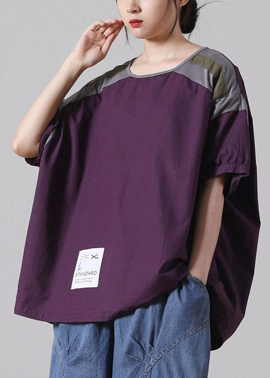 Plus Size Army Green Cotton Short Sleeve Summer Top - SooLinen