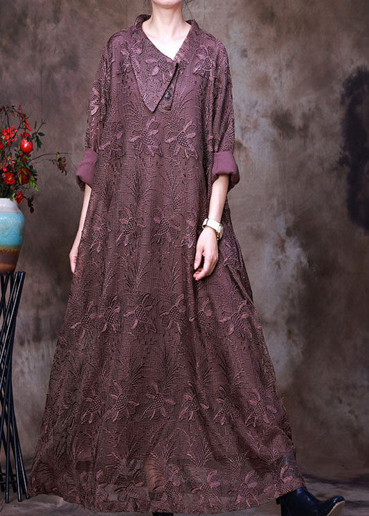 Plus Size Art Chocolate Asymmetrisches Spitzenkleid Frühling