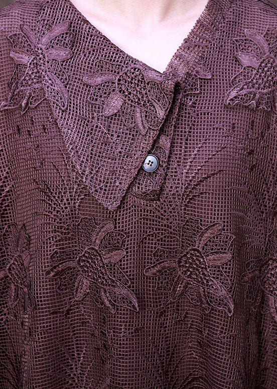 Plus Size Art Chocolate Asymmetrisches Spitzenkleid Frühling