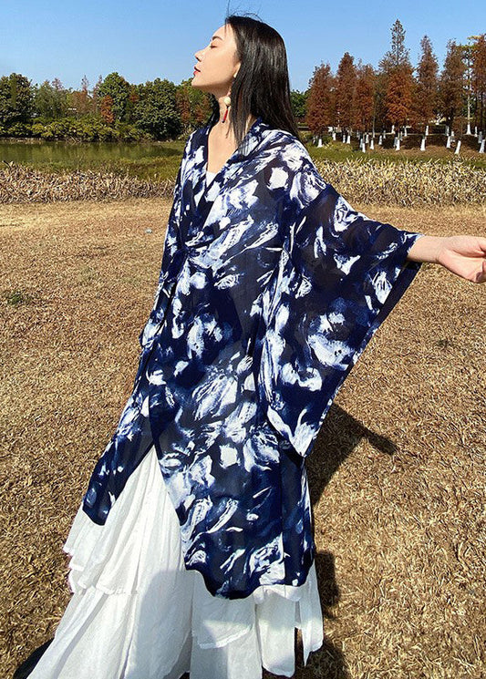 Plus Size Schwarzer Cinched Print Baumwollcardigan Frühling