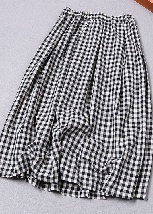 Plus Size Schwarz Grau Plaid Cinched Taschen a Linie Röcke Frühling