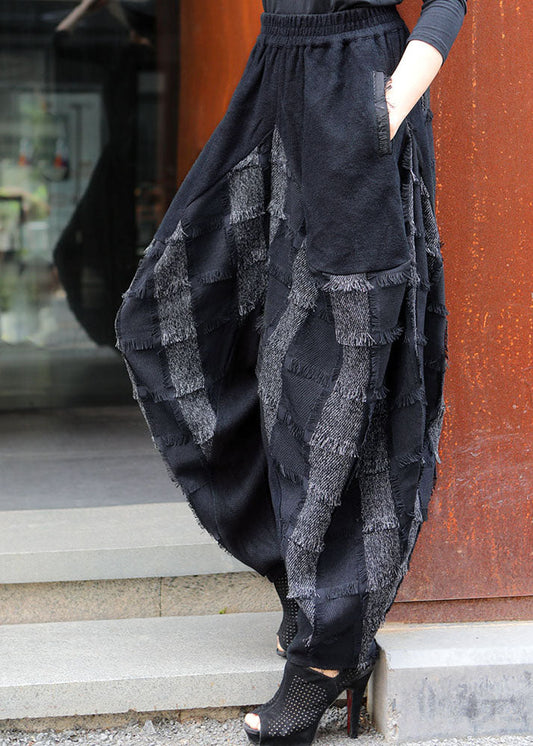 Plus Size Schwarz Grau Taschen Patchwork Lässige Winterhose
