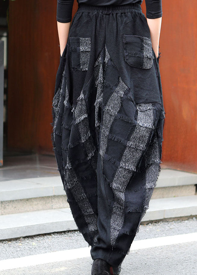 Plus Size Schwarz Grau Taschen Patchwork Lässige Winterhose