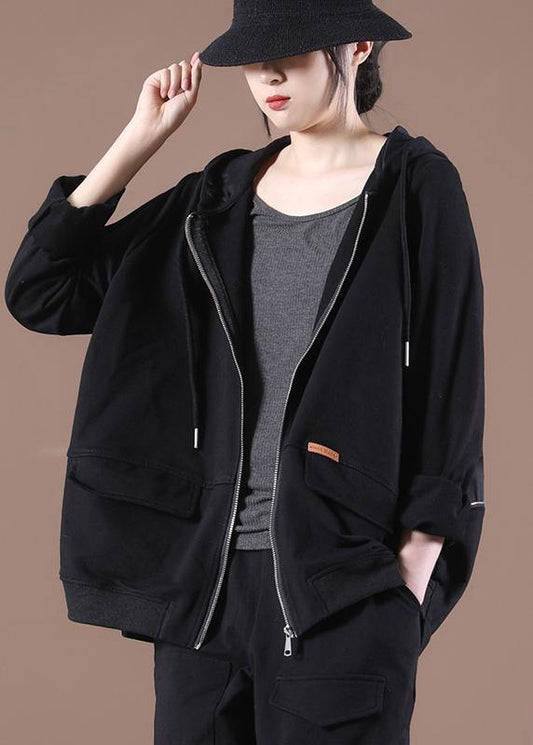 Plus Size Black Hooded Short Coat - SooLinen