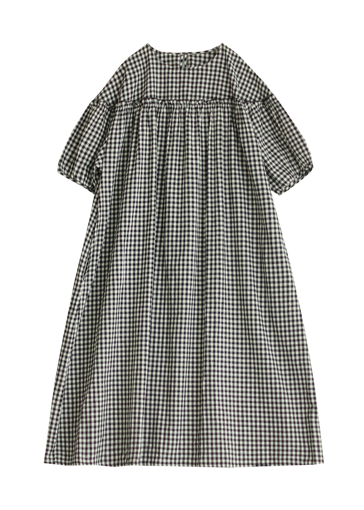 Plus Size Schwarz O Neck Plaid Rüschen Patchwork Baumwolle Kleid Sommer