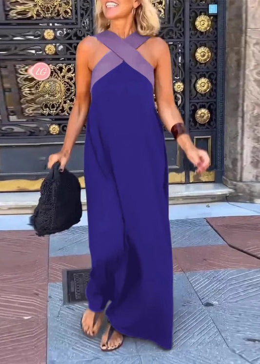 Plus Size Black Patchwork Crossing Holiday Dresses Summer