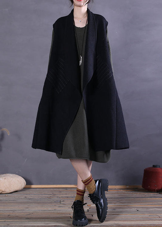 Plus Size Schwarze Peter Pan Kragen Patchwork Wolltanks Ärmellos