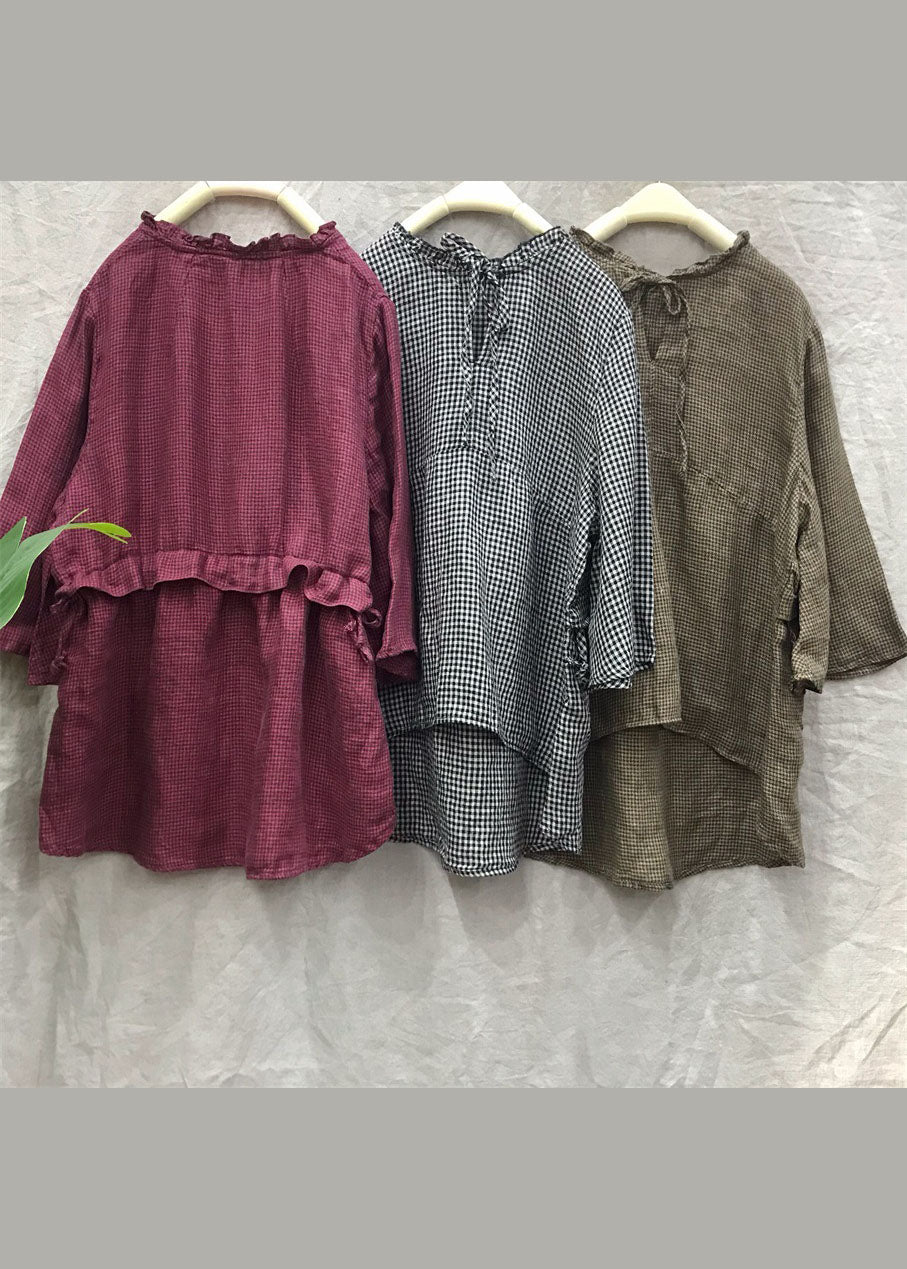 Plus Size Schwarz Plaid Patchwork Casual Top Frühling