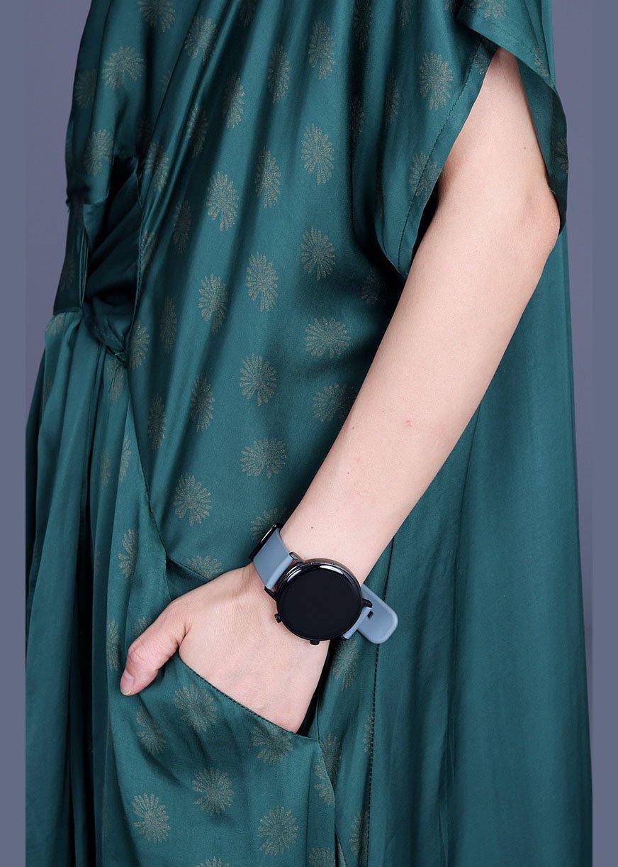 Plus Size Black Print V Neck asymmetrical design Silk Vacation Dresses Summer - SooLinen