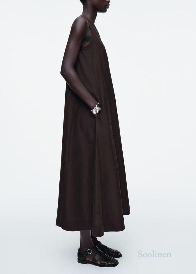 Plus Size Black V Neck Linen Maxi Dresses Sleeveless