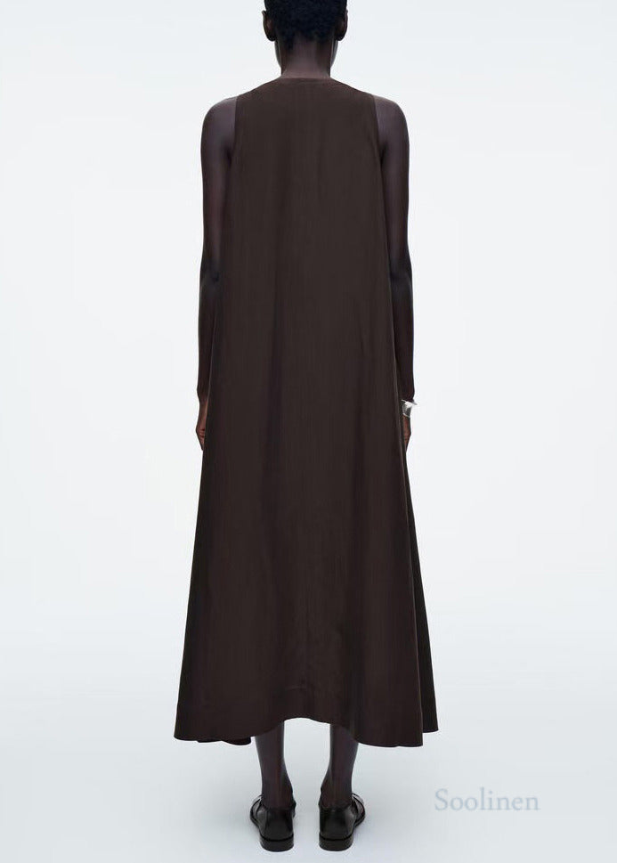 Plus Size Black V Neck Linen Maxi Dresses Sleeveless