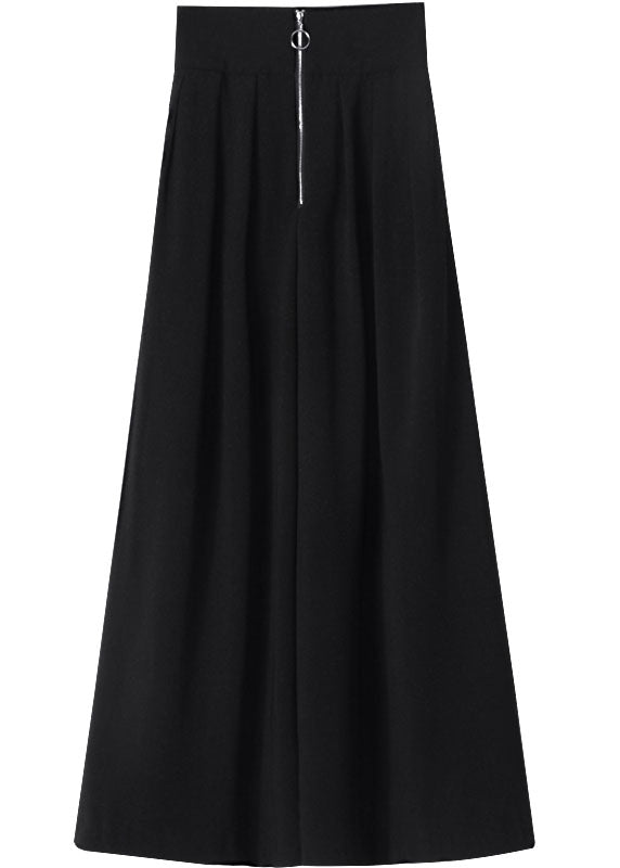 Plus Size Schwarze Hosen mit Reißverschlusstaschen aus Baumwolle mit weitem Bein