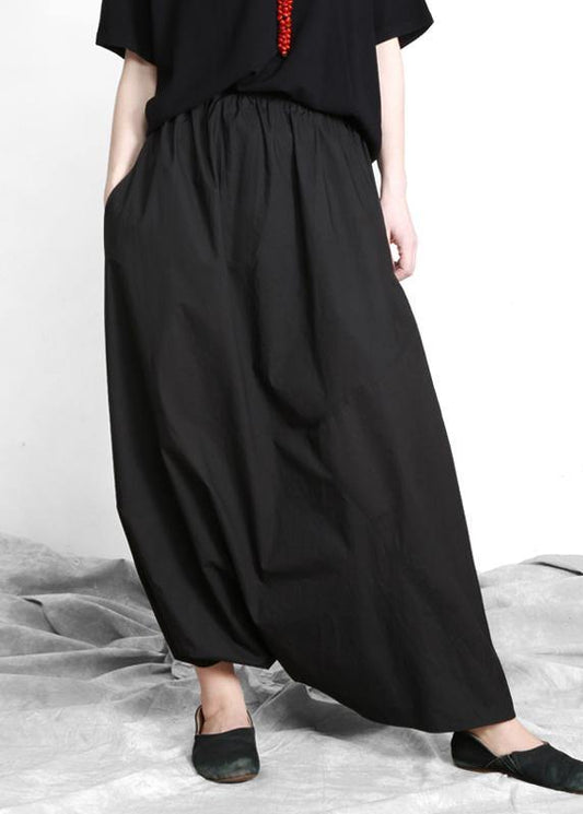 Plus Size Black asymmetrical design Elastic Waist Summer Linen Skirts - SooLinen