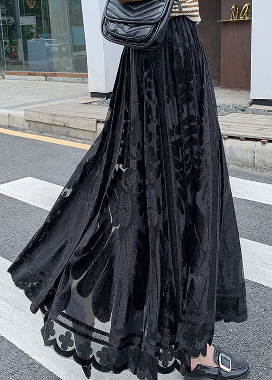 Plus Size Schwarzer Mode-Veloursrock Winter