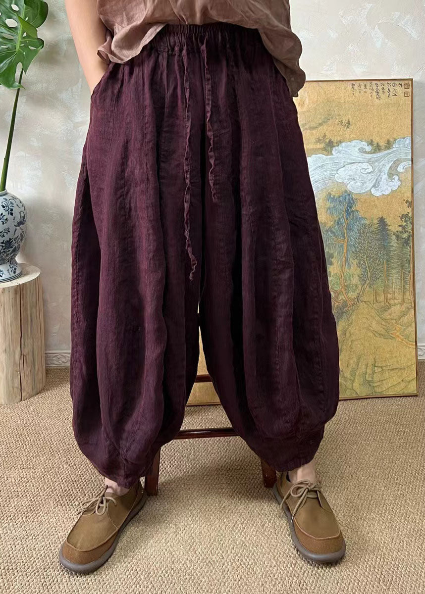 Plus Size Schwarzgrüne elastische Taille Leinenlaternenhose Sommer