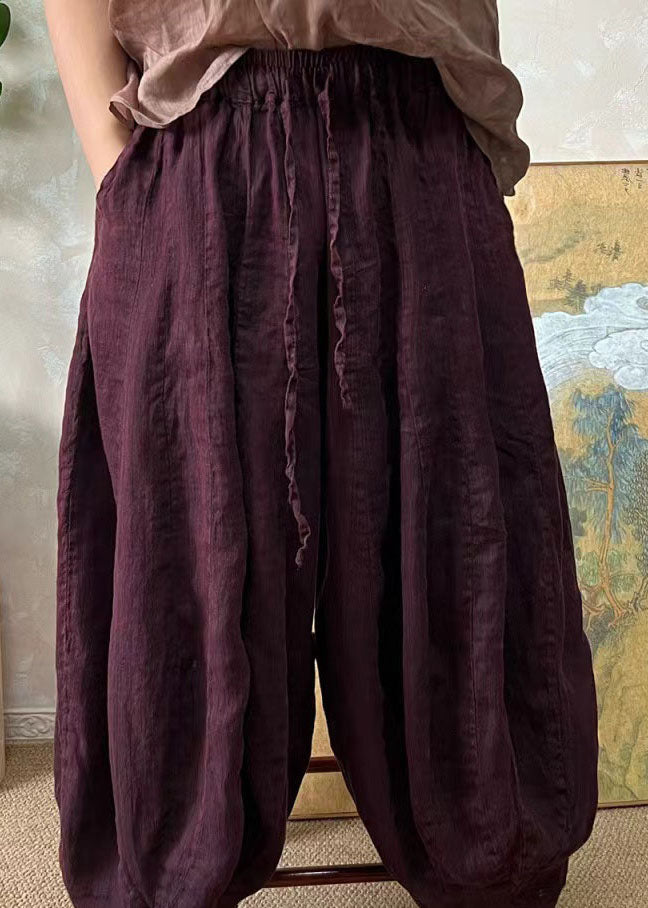 Plus Size Schwarzgrüne elastische Taille Leinenlaternenhose Sommer