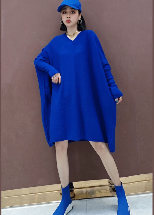 Plus Size Blaue Lockere Strickkleider Frühling