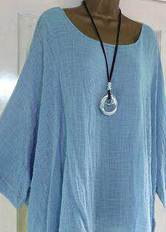 Plus Size Blue O-Neck Asymmetrical Solid T Shirts Half Sleeve