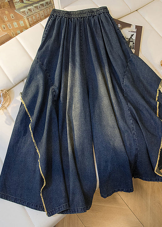 Blaue Jeans mit Patchwork-Muster in Übergröße, weites Bein, Herbst