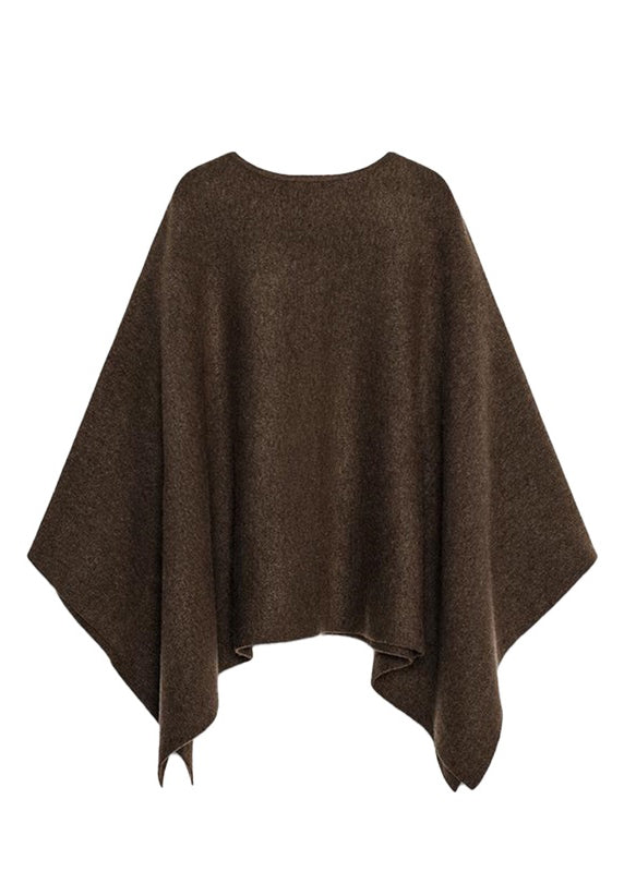 Plus Size Brown Oversized Knitted Tops Cloak Sleeves
