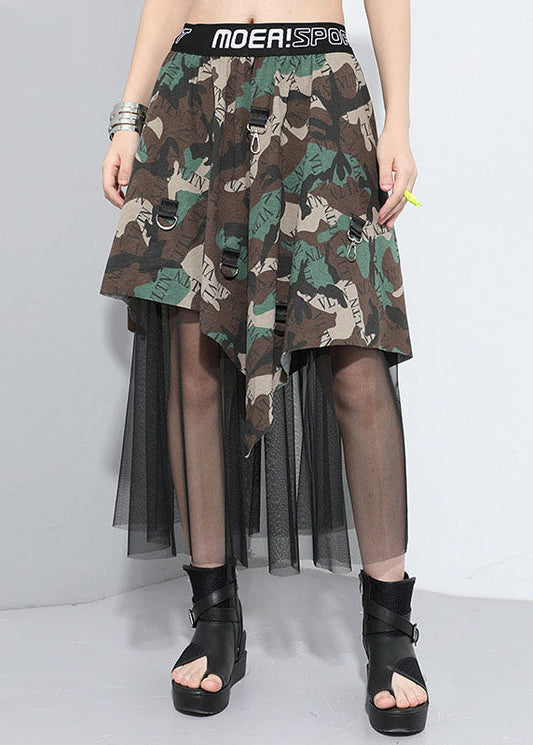 Plus Size Camouflage Asymmetrischer Patchwork Tüllrock Frühling
