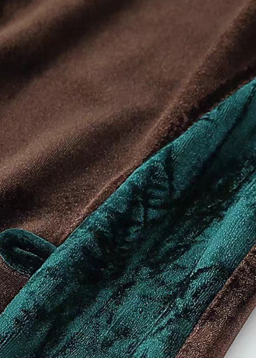 Conjunto de dos piezas de terciopelo con patchwork bordado en café de talla grande para primavera