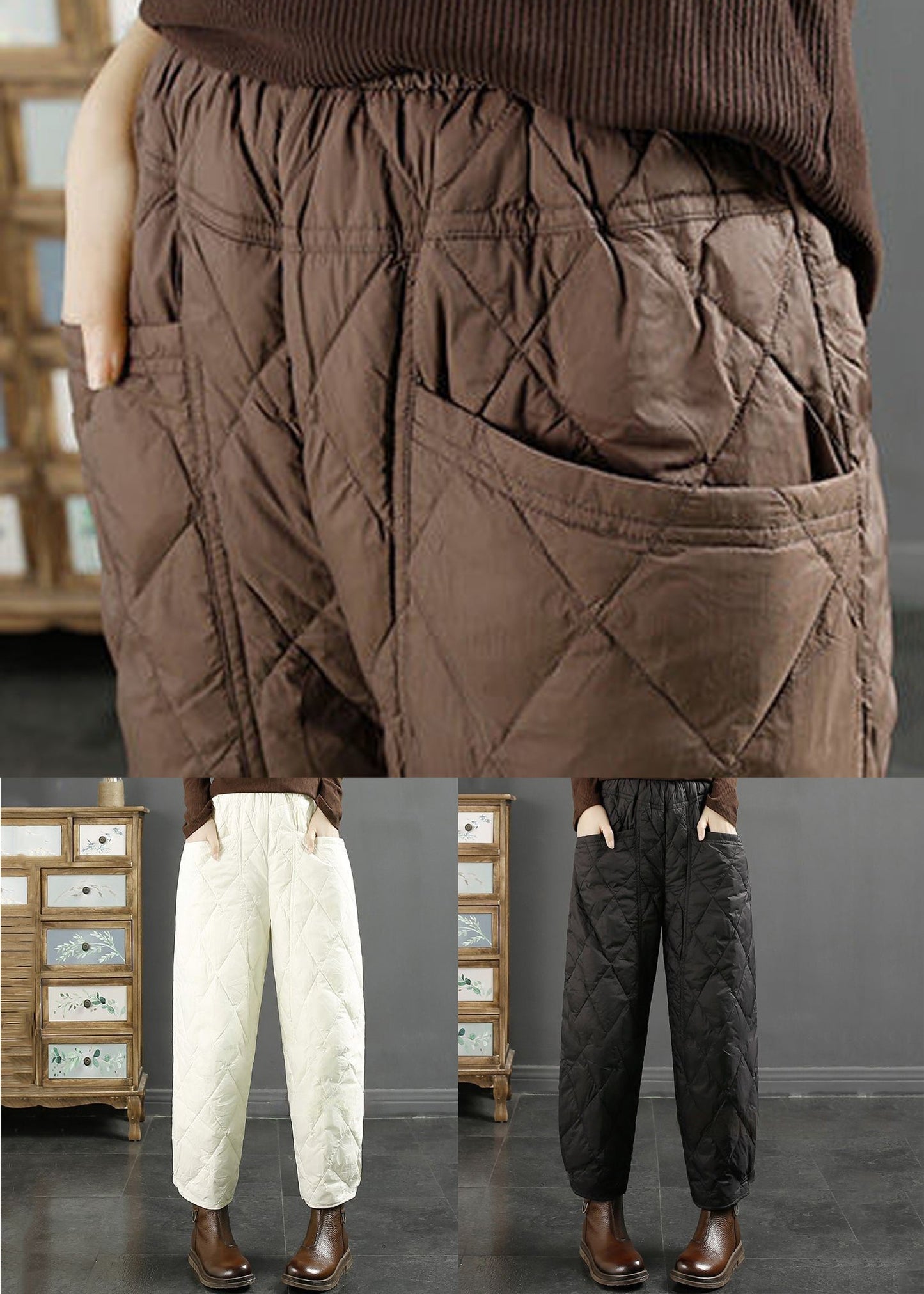 Plus Size Kaffeetaschen Feine Baumwollfüllung Cropped Hose Winter