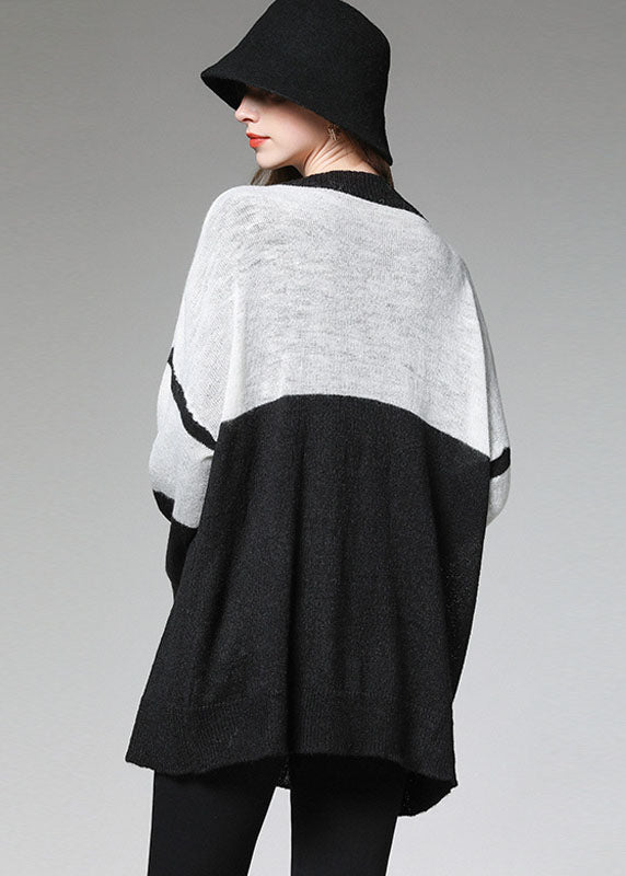 Plus Size Colorblock Button V-Ausschnitt Strick Herbst Lockere kurze Strickjacken