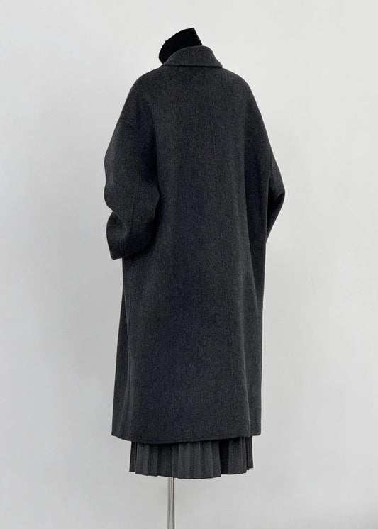 Großer, dunkelgrauer, übergroßer Wollmantel mit doppelter Knopfleiste – Winterjacke