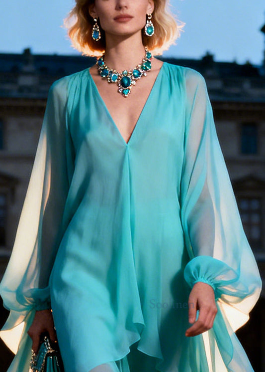 Plus Size Green Asymmetrical Chiffon Maxi Dresses Summer