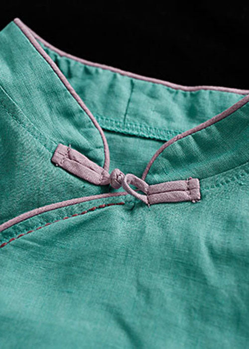 Plus Size Grüne bestickte Knopfoberteile mit halben Ärmeln