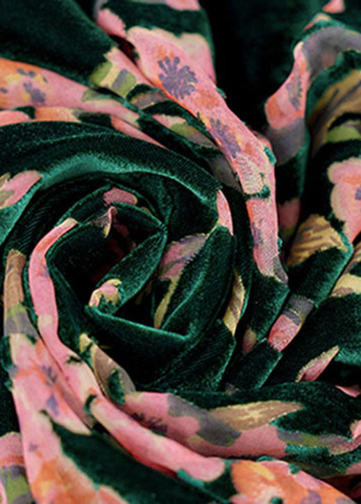 Plus Size Grüne Patchwork Print Velourskleider Winter