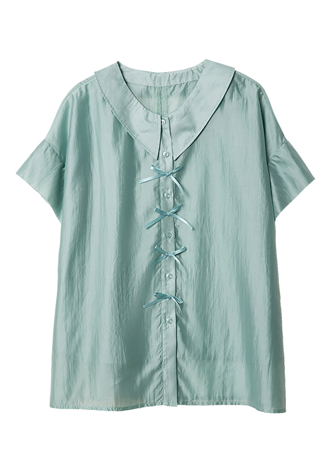 Plus Size Green Peter Pan Collar Bow Chiffon Blouses Batwing Sleeve