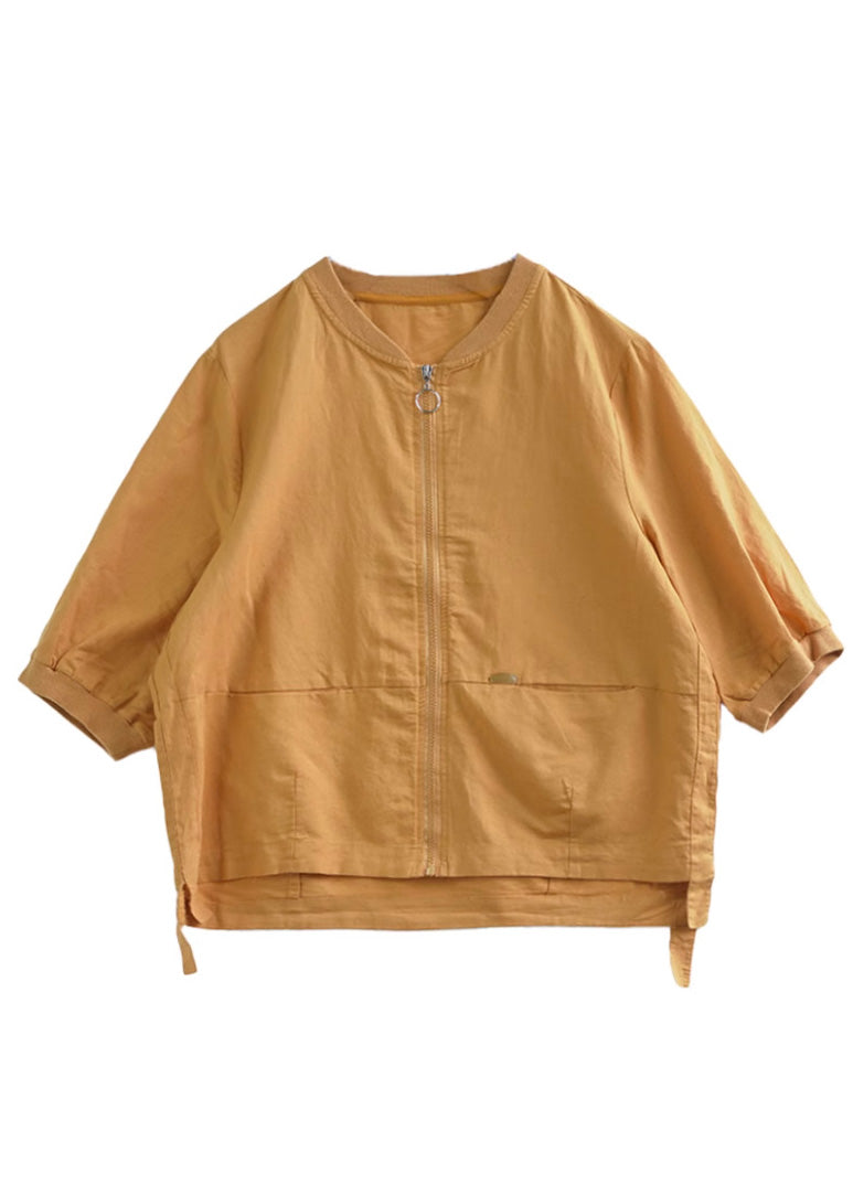 Abrigos finos de lino con patchwork y bolsillos verdes de talla grande con mangas de pulsera